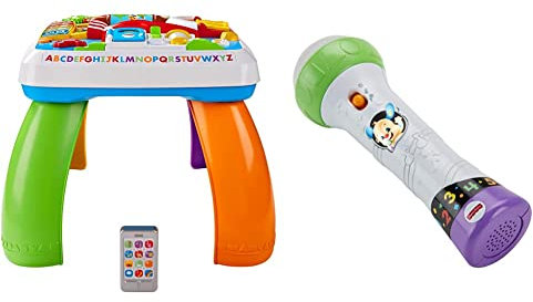 Fisher-Price Tavolino attività della Città di Cagnolino Ridi & Impara con Luci, Suoni e Giocattoli Educativi + Microfono Baby Rock, Giocattolo per Imparare Cantando con 2 modalità di Gioco