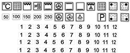 Generisch One Set of Cooker Stickers E Hob Lettering Oven Cooking Switch Sign Symbols (R74) (Black Symbols, Transparent Background, 0.7 x 0.7 cm)