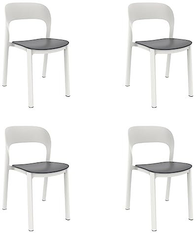 resol GARBAR ONA Set 4 Silla Interior, Exterior | jardín, terraza, balcón, Salon, Cocina, Comedor | diseño, Ligero, apilable | Blanco - Gris Oscuro