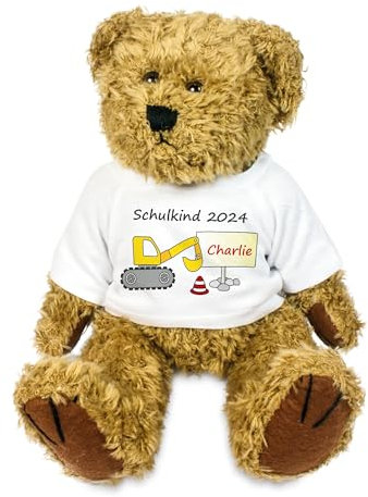 Kilala Bär Kuscheltier Bagger T-Shirt für die Zuckertüte befüllen Topping Schultüte Junge Baufahrzeug (Bagger)