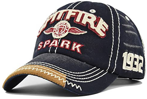 YULOONG Vintage Baseball Cap Stickerei Spitfire Washed Denim Trucker Cap 100% Baumwolle Sonnenhut für Männer Frauen Verstellbare Größe Blau