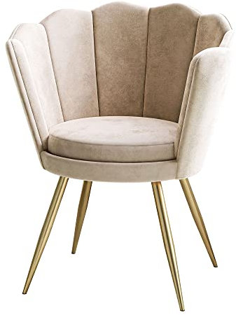 lukmebel Shell Polstersessel Shelly Elegantes Und Modernes Design Weich Im Griff Velours Vertikale Nähte Für Schönheitssalons Wohn- Und Schlafzimmer 66x56x84 cm Beige