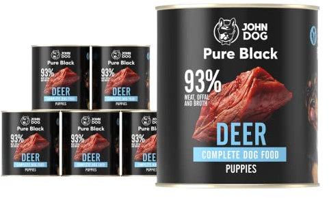 JOHN DOG Hundenassfutter Pure Black Hirsch - Premium Getreidefreies Nassfutter mit 93% Fleisch - Monoprotein Hundefutter für Welpen 6 x 800g