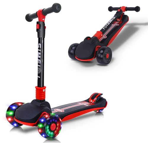 Kinderroller mit 3 Rädern, für Jungen und Mädchen, Alter 3–8 Jahre, mit einstellbarer Höhe, blinkenden LED-Lichtern, faltbarer Tretroller