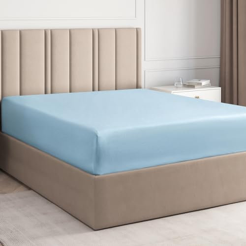 Spannbettlaken 140x200 cm – 30 cm Steghöhe – Aus weicher, gebürsteter Polyester-Mikrofaser – Spannbetttuch passend für Matratzen bis 30 cm Höhe – OEKO-TEX Zertifiziert – Himmelblau, Einzelpackung