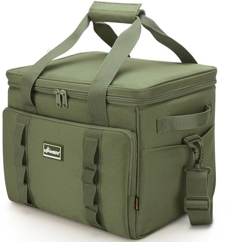 Upeelife Bolsa Termica 24L, Plegable Bolsa Nevera, Bolsa Termica Comida con Correa Ajustable, Cooler Bag Nevera Portatil Playa para Familiar Playa Picnic, Camping, Barbacoa (Verde)