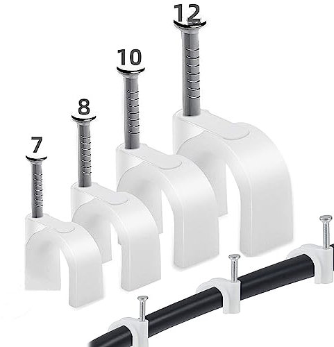 OAIGE.W Cable Clips, 400 Pcs Cable Clips White 12mm 10mm 8mm 7mm, Used For Ethernet Cable, Telephone Line, TV Cable (White-12/10/8/7mm)