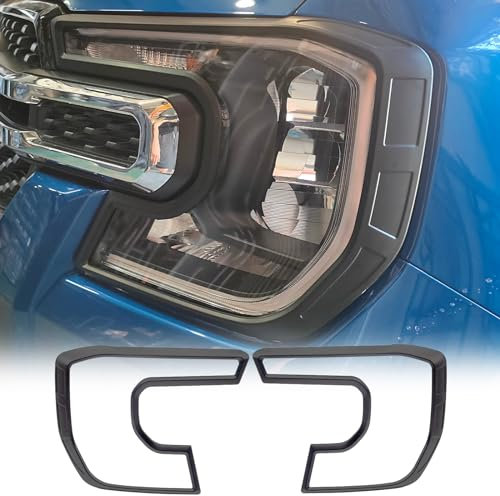 JHCHAN Accessori per Ford Ranger 2023-2025 - Protezioni per fari anteriori T9 Wildtrak Platinum Raptor Copertura protettiva per fanale anteriore Accessoy nero opaco scanalato