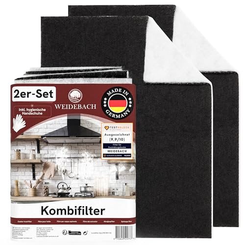 Weidebach® 2x Grease and Carbon Cooker Hood Filter, Extractor Fan Filter, Cooker Hood Filter 22.4 x 21.3 in, Anti-Grease and Anti-Odour Filter for Hoods, Pack of 2