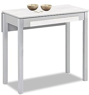 ASTIMESA - Mesa de Cocina Extensible - Minimalista - Estructura metálica - Superficie en Cristal Color: Boreal. Medidas: 80 cm x 40 cm. Medida Extensible: 80 cm x 60 cm