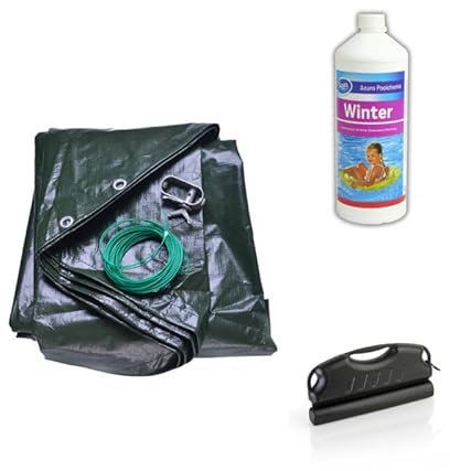 poolomio® Winterschutz Komplettset für Rundpool ?360 cm mit Winterplane, 2 Liter Wintermittel & 9X Eisdruckkissen | Abdeckplane Pool mit 200g/m² | Überwinterung Swimming Pool