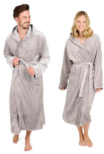 Blumtal Bademantel Damen & Herren L - OEKO-TEX zert. Morgenmantel inkl. Doppelschlaufen für perfekte Passform - super flauschiger Bademantel Herren Grau
