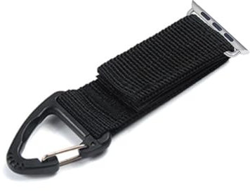 Compatible with Apple Watch Molle Nylon Strap 42/44/45mm series 9/Ultra 2/SE/8/7/6/5/4/3/2/1 key ring tactical belt holder clip iWatch band series accessories black, 42mm Black Nylon Molle