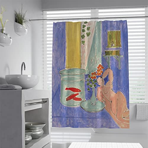 DINGSION Grand Ensemble de Rideau de Douche de Ferme Henri Matisse Poisson Rouge et Sculpture Rideaux de Baignoire Souples de Style Abstrait pour Le dégagement de la Salle de Bain W180xL220cm
