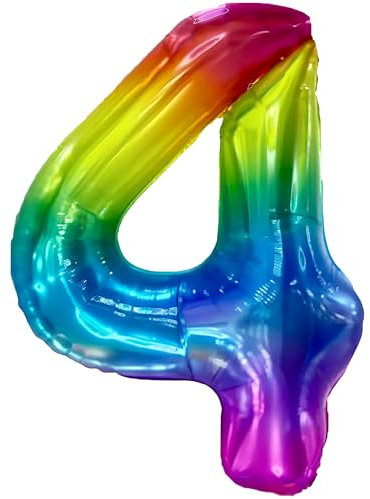 FUNFEST 100 cm Regenbogen-Luftballons zum 4. Geburtstag – Geburtstagsballon-Dekoration – inklusive XL-Ballon zum 4. Geburtstag und Strohhalm – Fliegen mit Helium