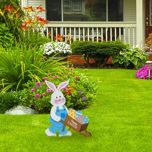 Osterhase Osterdeko Hase Gartendeko Figur Vintage Frühling Gartenstecker Osterstecker Handmade Garten Stecker Deko Ostern Hase Werbeschilder Gartenschilder für draußen drinnen (NJ-B, One Size)