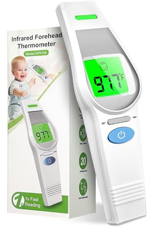 Stirnthermometer für Kinder und Erwachsene, berührungsloses Stirnthermometer, digitales Baby-Thermometer mit großem LCD-Display mit Hintergrundbeleuchtung, geeignet für den Heimgebrauch