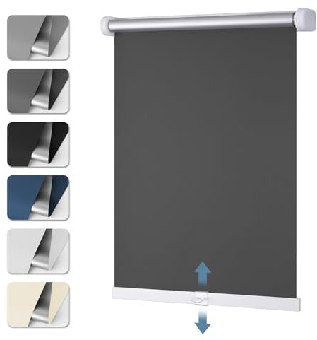 Verdunklungsrollo Schnurlos ohne Bohren Springrollos Dunkelgrau B80 x H150 cm (Stoffbreite 75cm) Thermorollo Klemmfix Fensterrollo Klemmrollo Blickdicht Rollos Verdunkelung für Fenster ohne Bohren