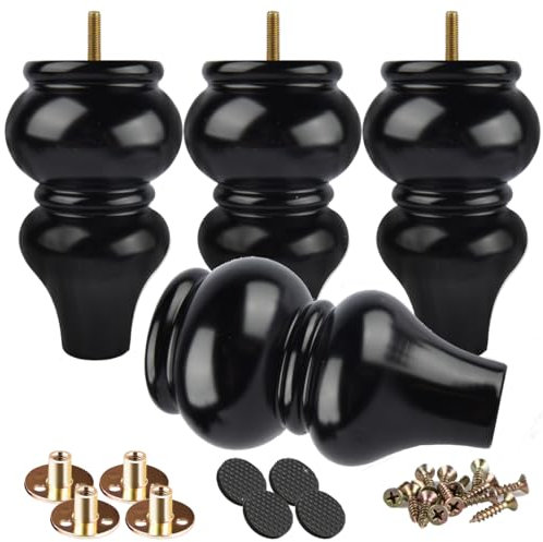 Btowin Lot de 4 pieds de meubles en bois massif de 20 cm, pieds de canapé modernes du milieu du siècle avec boulons de suspension filetés M8, plaque de montage et vis pour canapé, armoire, fauteuil,