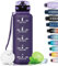 Grsta Botella de Agua - 1500ML - Botella de Agua Deportiva, a Prueba de Fugas y sin BPA, Botella de Agua Motivacional para Gimnasio con Sello de Tiempo para la Escuela, Camping - Morado Profundo