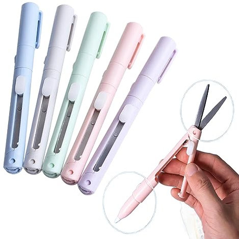 5 Pcs Folding Scissor Paper Cutter Pen Precision Art Cutter Sticker Cutter Craft Scissors Utility Knife Double Ended Dual Purpose Cutting Tool/10991