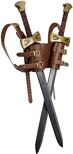 Schwerthalter, mittelalterlicher Retro-Doppel-Katana-Scheide-Schulter-Rücken-Scheidenhalter, verstellbares Leder-Schnallenriemen-Holster für Krieger-Cosplay, braun