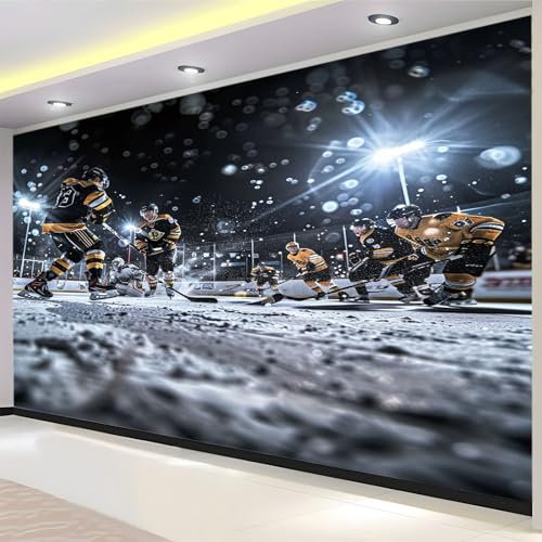 Fototapete Eishockey 200 x 140 cm Vlies Tapete 3D Effekt Moderne Wandtapete Dekoration, für Wohnzimmer Schlafzimmer TV-Hintergrund Wanddeko Wallpaper
