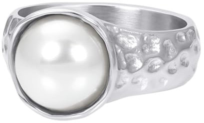 iXXXi FAME Ring PERLA silber gehämmert 10 mm RingSize 19
