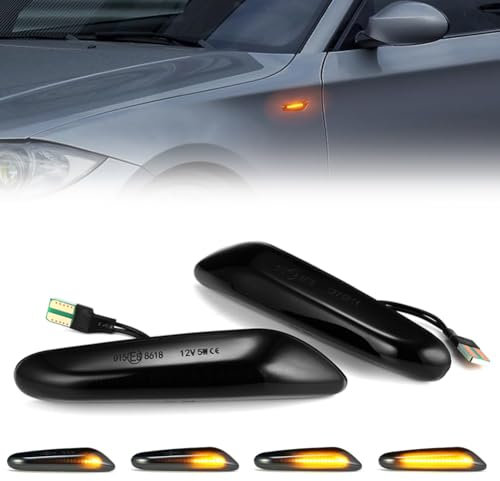 GEARCELL LED Dynamic Side Indicator Compatible with BMW E90 E91 E92 E60 E87 E82, 2835 SMD LED Turn Signal Light Side Marker Repeater with Canbus Error Free Black Smoked Lens