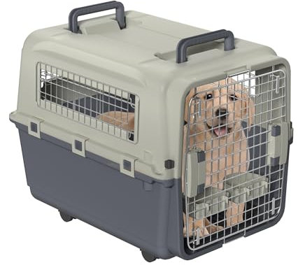 FIVMEN Hundebox Transportbox Hund 67x51x58,5 cm Hundetransportbox mit Rollen und Eisen Fenstern Türen Tiertransportbox Flugzeugbox für Hunde Flugzeug Auto Reise & Transport