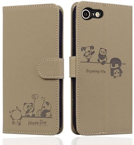 Butnyeoe for iPhone SE 2022/SE 2020 Phone Case, iPhone 8/7 Wallet Case, Leather Magnetic Book Flip Protective Cover with Card Holder,Cute Cartoon Panda Khaki