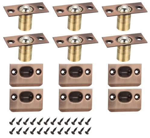PATIKIL Stainless Steel Closet Ball Catch Door Hardware, 6 Pack Adjustable Cabinet Door Ball Catch Chrome Finish with Strike Plate & Screw for Interior Doors, Copper Tone