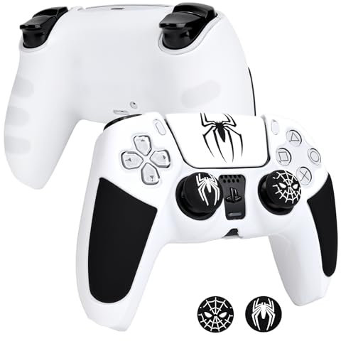 DLseego Silikonhülle für PS5 Controller, Klassische Charaktere Anti-Rutsch Schutzhülle Griffe Skin für PS5 mit 2 Joystick Caps und 2 Touch Pad Stickern,Weiß