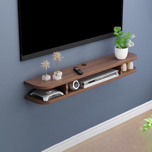 Floating TV Stand, Wall Mounted TV Cabinet with Storage, Floating Shelf for Under TV, Media Console Shelf Cabinet, Wood TV Console, for Living Room, Bedroom(Oak color,60 * 22 * 15cm)