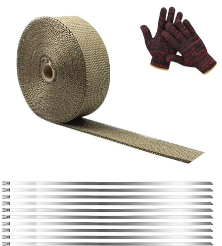 LLTLGF 6M*5CM Titanium Bande Isolant Thermique Céramique,10 pièces D'attache de en acier inoxydable,Titanium Magma Bande Isolant Thermique Céramique,Pour collecteur de moto Protection thermique