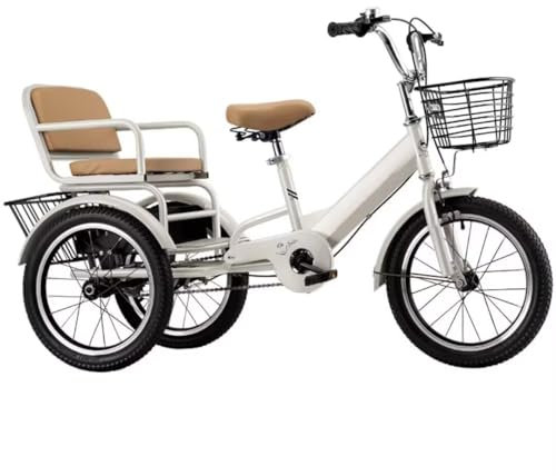Tandem-Dreiräder mit Rücksitz, Rücksitz mit Gurt, Doppelbremse, Aufsitzdreirad mit Pedalen, Vorder- und Hinterkorb, 3-Rad-Fahrrad, Sattel und Lenker höhenverstellbar