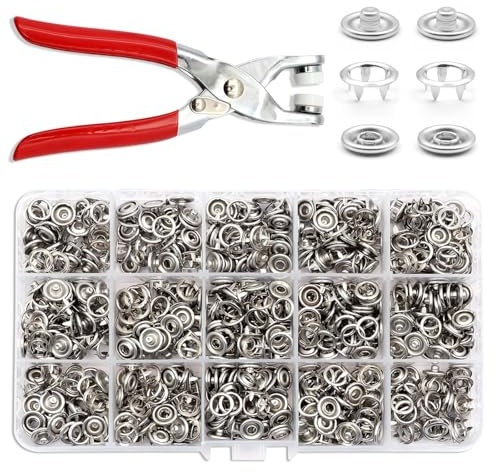 Snap Button Fastener Kit, 250 Sets 9.5mm Metal Poppers Fasteners with Pressure Pliers No Sewing Snap Fasteners Press Studs Rust Proof for Sewing Clothing DIY Crafts