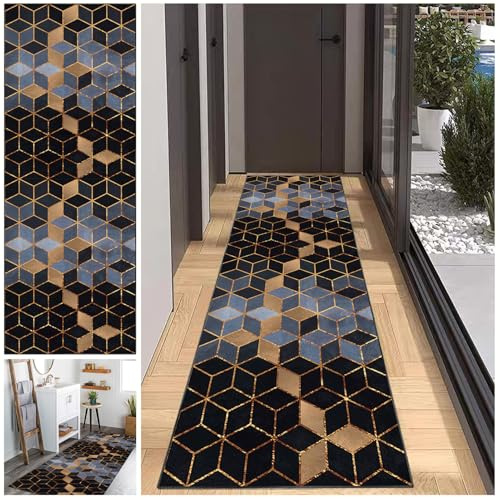 JaevKwzy Teppich Läufer Flur 90 x 400 cm rutschfest Teppichläufer Flur Flurläufer Lang Waschbar, Küchenteppich Waschbar, Korridor Teppich Läufer für Flur, Küche, Eingang