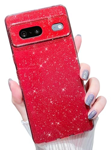 MINSCOSE Compatible with Google Pixel 7 Case,Cute Bling Glitter Thin Slim Shockproof TPU Sparkly Cover for Women Girl for Google 7 6.3 INCH-Wine Red