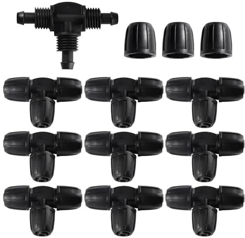 VooGenzek 10 Pezzi 8/12 mm Raccordi per Irrigazione, Connettori a T con Spinato Irrigazione a Goccia, Adattatore per Irrigazione a Goccia, Drip Tubing Connettori Spinati, per Prato, Giardin