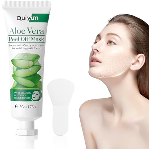 Maschera viso all'aloe vera, maschera esfoliante all'aloe vera, 50 g, maschera lenitiva con pennello per il trucco, set per la cura della pelle di aloe vera, per tutti i tipi di pelle