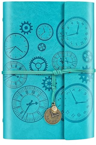 ANOMM PU Leder Notizbuch Tagebuch, Nachfüllbares Notizbuch mit Linierten Seiten, Reisenotizbuch Spiralbindung, Geschenk für Frauen, Männer, Mädchen und Jungen, 160 Seiten (A5, 23,5 × 16,5 cm, Blau)