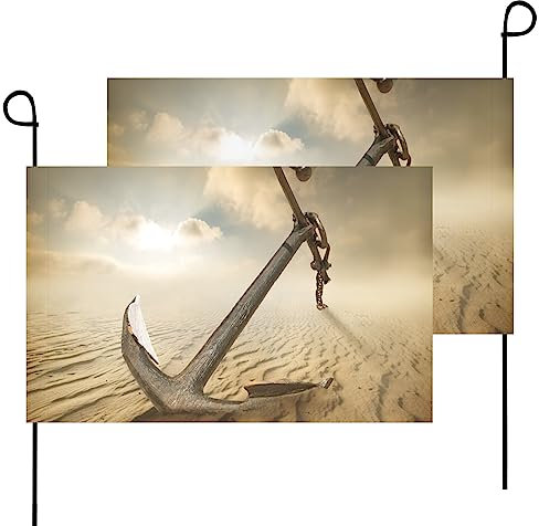 Garten Flaggen Großer Alter Anker In Der Wüste Balkonflagge Weatherproof Personalisierte Gartenflagge Uv-Beständig Gartens Banner Für Outdoor Extérieur Party 90X152CM