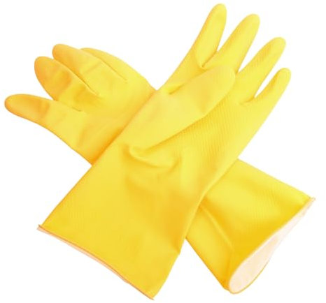 Farla Medical KleenMe Rubber Gloves Large, Cleaning Gloves, Household Essentials for Cleaning - Washing Up, Flocked Lining, Yellow Gloves