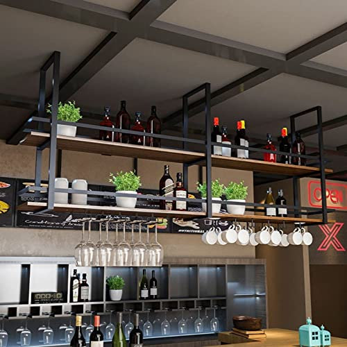 YQYQMZDP Ceiling Hanging Wine Glass Holder - Black European Hanging Plant Holder with Wall Shelf, Ceiling Shelf, and Hanging Bottle Rack for Wine Storage