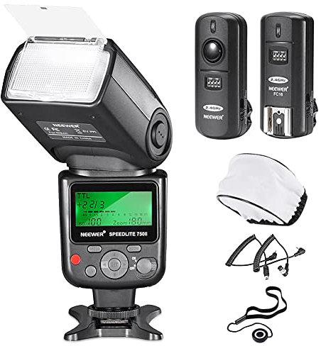 NEEWER 750II TTL Kit Flash pour Appareil Photo avec déclencheur FC-16, diffuseur, Compatible avec Nikon D4 D5 D6 D750 D780 D800 D810 D850 D3500 D5300 D7500 Z5 Z6 Z7 Z6II Z7II
