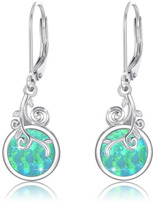 MEDWISE Opal Ohrringe Damen S925 Sterling Silber Ranke Dunkelgrün Opal Hängend Schmuck Hypoallergenefür Frauen Ehefrau Freundin Tochter Geburtstagsgeschenk Jahrestag