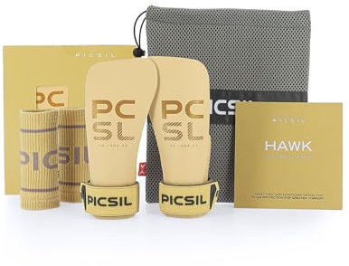 PICSIL Hawk Hand Grips – Handschutz aus Tech‑Faser, ohne Magnesium, für Calisthenics & Krafttraining, inkl. Etui & Bandagen (Rise, G)