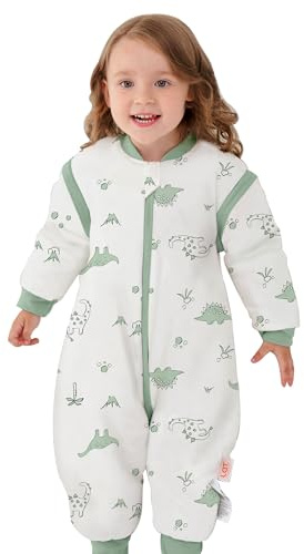 LAT Baby Schlafsack mit Füßen Abnehmbare Ärmel, 2.5 TOG 100% Baumwolle Baby Winter Schlafsack, 3-Wege-Reißverschluss Kinderschlafsack mit Füßen