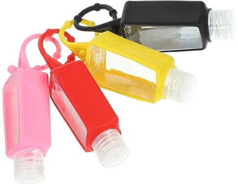 DEARMAMY 4pièces Bouteille Plastique Avec Manchon Silicone Récipient Pour Liquides Contenant à Main Portable